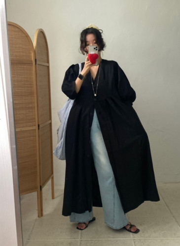 Korean style V-neck loose long dress