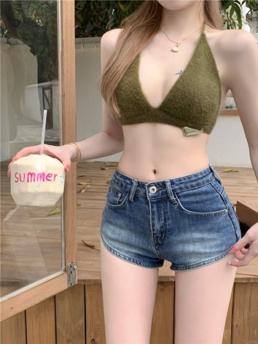 Real shot!  Hot Tight Button Shorts High Waist Korean Style Summer Slim Jeans Women's Hot Pants Trendy