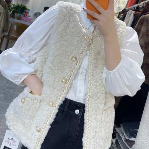 Xiaoxiangfeng lamb hair vest for women 2024 new autumn and winter outer wear fur one-piece vest lamb velvet vest jacket