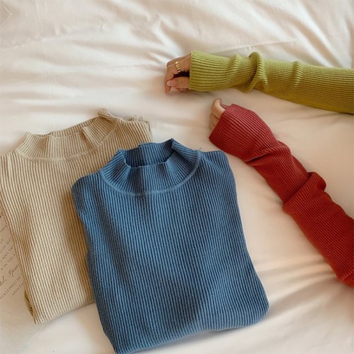 New Autumn/Winter Inner Long-Sleeve Top High-Neck Sweater Base Shirt Slim Knit Sweater for Women Students Korean Style