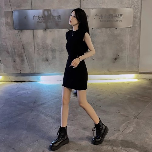 French Slim Skirt Temperament Showing Figure Black Sleeveless Dress Women Summer Small Tight Hip Covering Hot Girl Skirt