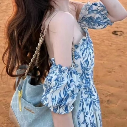 1*1 Original Method Sanya Seaside Vacation Fairy Dress French One-Neck Long Dress Summer Photo Tour