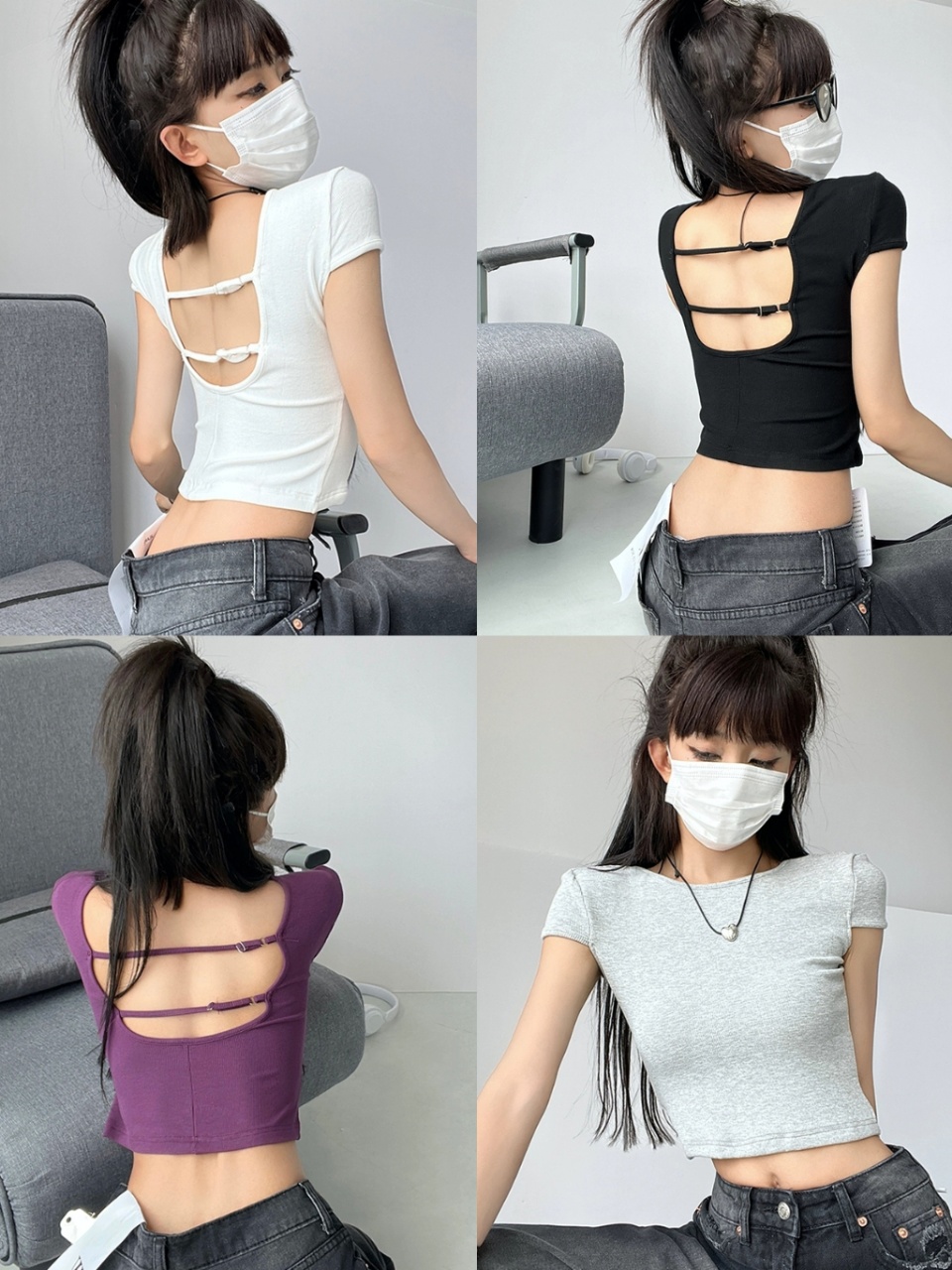 Summer new short tight T-shirt women's tops with exposed navel, high waist, sexy short sleeves, pure lust hot girl tops