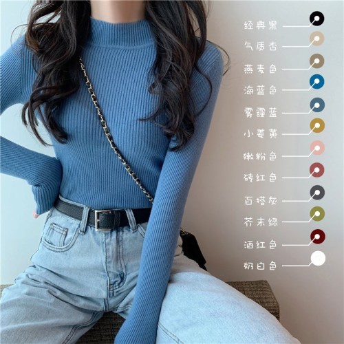 New Autumn/Winter Inner Long-Sleeve Top High-Neck Sweater Base Shirt Slim Knit Sweater for Women Students Korean Style