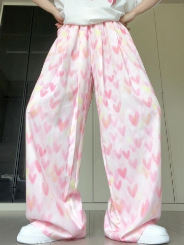 Pink Love Ice Silk Yamamoto Pants Women's Summer Thin 2024 New High Waist Casual Small Drapey Wide Leg Pants