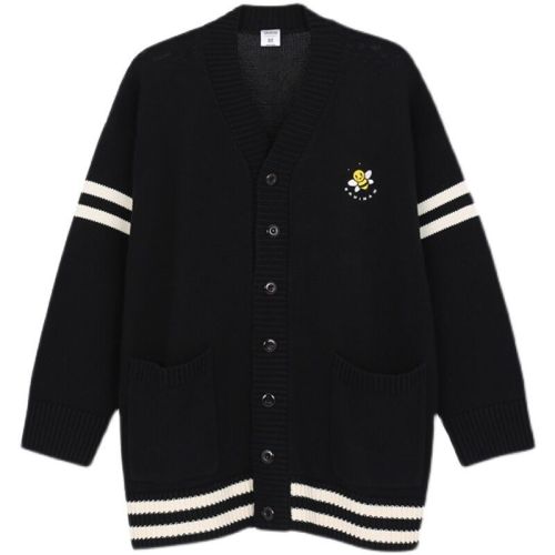 Sweater coat cardigan women's 2024 autumn and winter new style Japanese loose college style little bee striped knitted top trendy