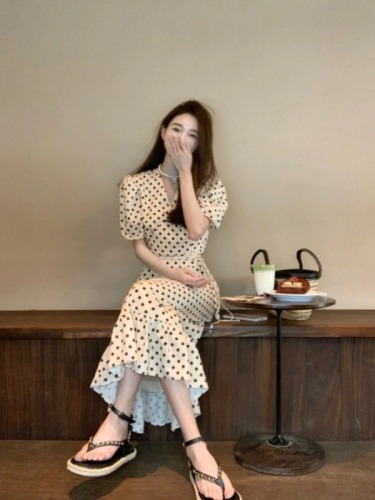 COOLLINE Lin Zixi Anne's Diary French Polka Dot Dress 2024 Puff Sleeve Top and Skirt Suit