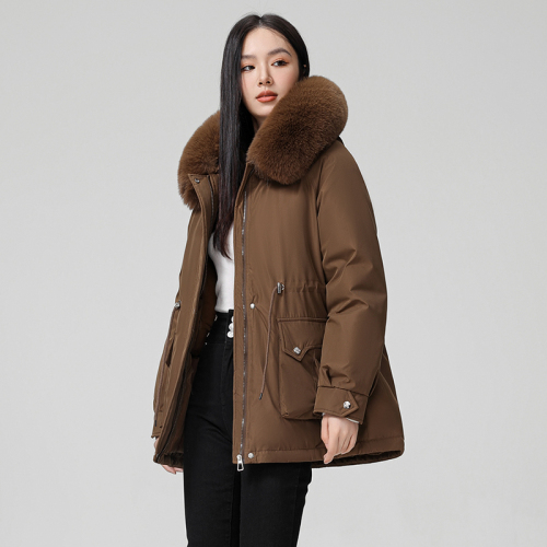 Real fur collar removable fur all-in-one jacket for women mid-length winter 2024 new fur thickened cotton jacket