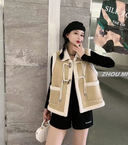 New Chinese style national style dopamine pink vest light luxury big brand high-end old money style lamb wool jacket for women in autumn