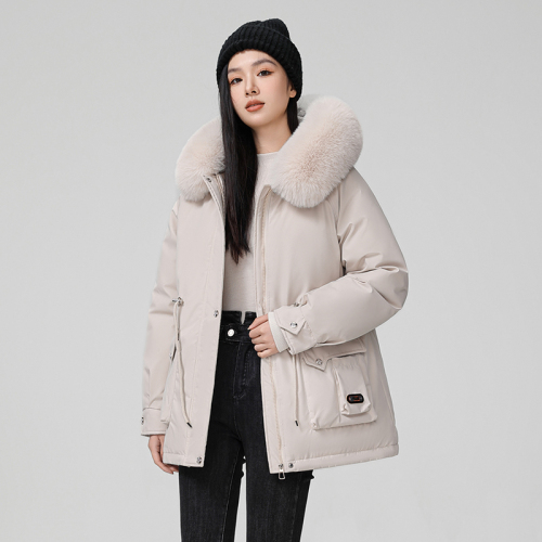 Real fur collar removable fur all-in-one jacket for women mid-length winter 2024 new fur thickened cotton jacket