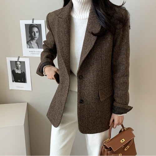 Original 2024 new autumn clothing solid color versatile woolen blazer for women