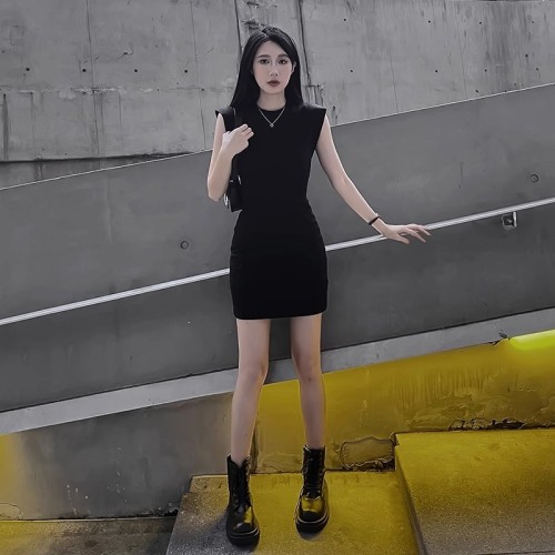 French Slim Skirt Temperament Showing Figure Black Sleeveless Dress Women Summer Small Tight Hip Covering Hot Girl Skirt