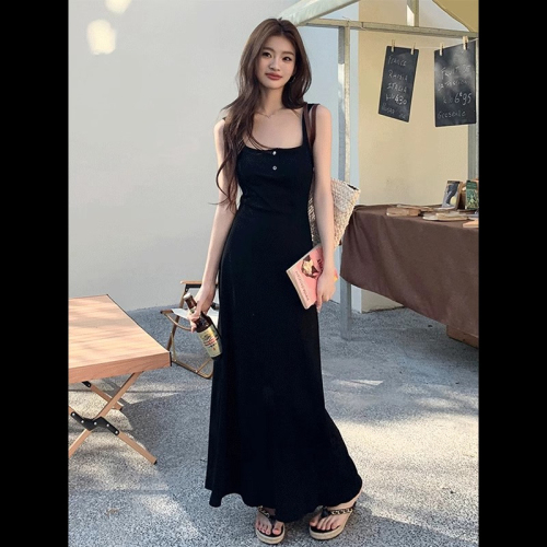 Hot girl sleeveless suspender dress new women's summer waist slimming versatile mid-length style