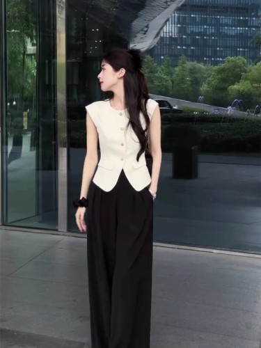 Official picture with lining, black small fragrant vest, women's summer outer wear, thin pony clip sleeveless top