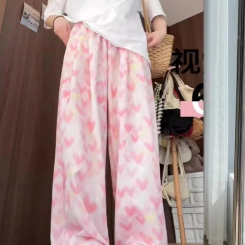 Pink Love Ice Silk Yamamoto Pants Women's Summer Thin 2024 New Casual Small High Waist Draping Wide Leg Pants