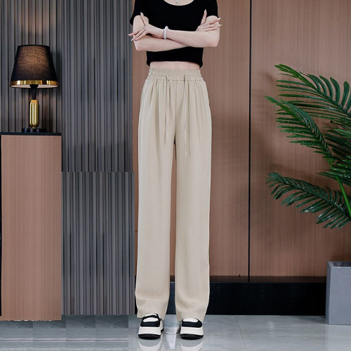 Ice silk narrow wide-leg pants for women 2024 new summer thin high-waist drape straight pants slim and versatile casual pants