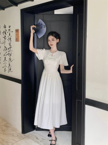 Real shot of new Chinese style Chinese style buckle improved tassel dress 2024 new style waist long skirt