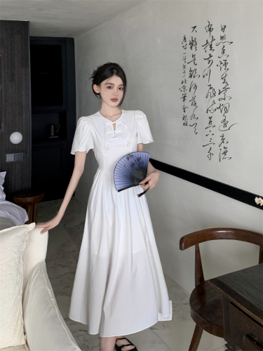 Real shot of new Chinese style Chinese style buckle improved tassel dress 2024 new style waist long skirt