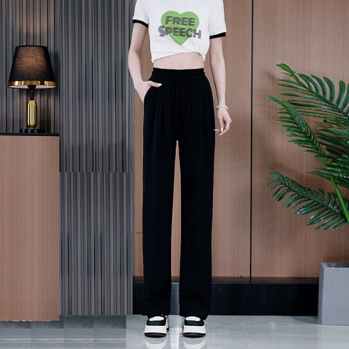 Ice silk narrow wide-leg pants for women 2024 new summer thin high-waist drape straight pants slim and versatile casual pants