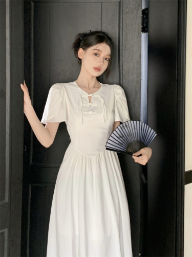 Real shot of new Chinese style Chinese style buckle improved tassel dress 2024 new style waist long skirt