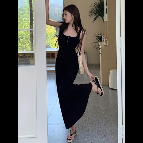 Hot girl sleeveless suspender dress new women's summer waist slimming versatile mid-length style