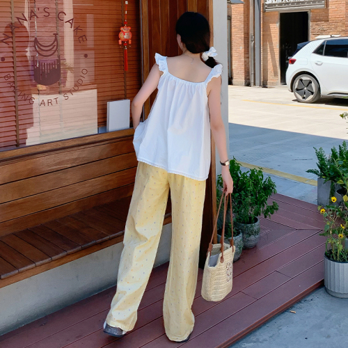 Real shot of colorful polka-dot wide-leg pants for women, thin summer style 2024 new high-waisted casual trousers