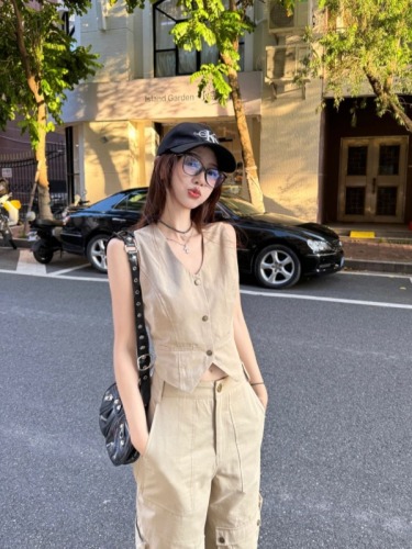 Actual shot ~Summer temperament casual multi-pocket low-waist overalls slimming vest fashion suit for women