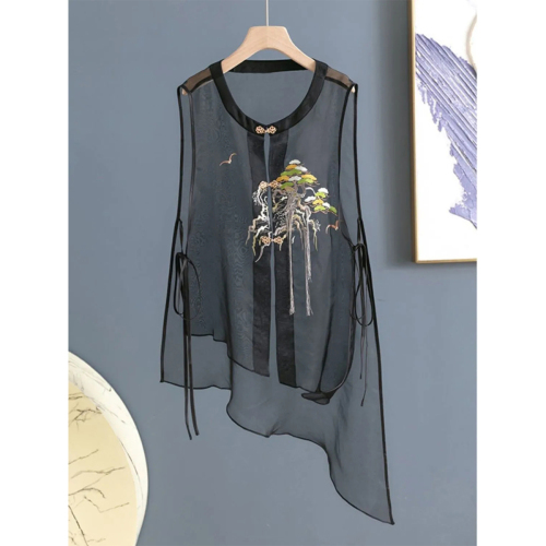 Quality Inspection Officer Picture National Style Simulated Chinese Style Embroidered Vest Top National Fashion Versatile Vest Summer Thin Outer Jacket