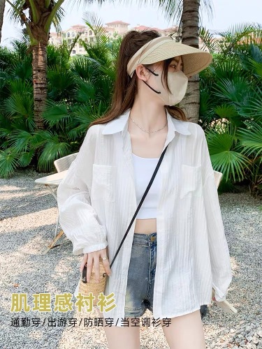 棉麻防晒衬衣女外搭罩衫2024夏季新款宽松大码空调服开衫轻薄外套