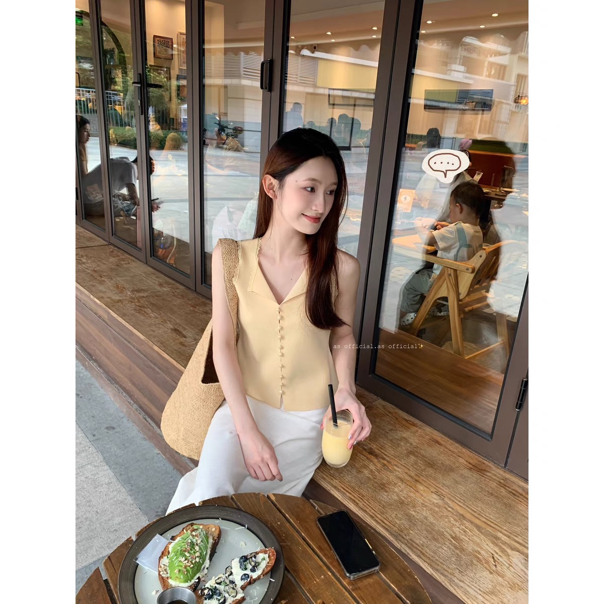 AS OFFICIAL lace design simple sleeveless shirt women's summer lapel vest 11223#