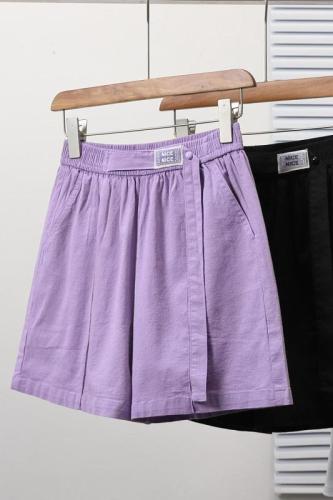 Actual shot of new summer large size linen elastic waist casual wide leg shorts for fat girls slimming wide leg cotton and linen hot pants