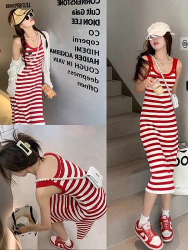 Summer slim-fitting sweet girl style hip-hugging tank top long skirt