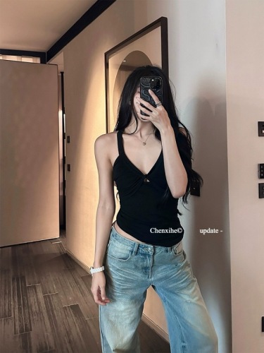 He Chenxi's second-hand style cross-back waist suspender women's summer design slim-waist sexy top