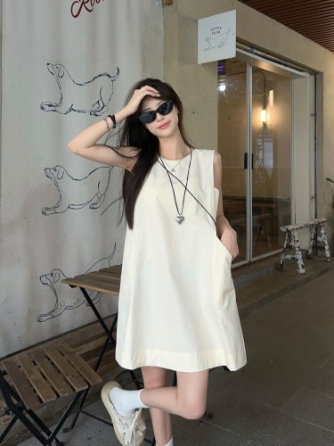 Actual shot ~ Korean style high-end back zipper strap design slimming sleeveless vest dress for women