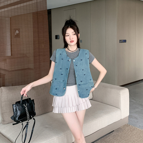 Actual shot~Vest jacket for women new summer loose outer wear sweet and spicy retro sleeveless top denim vest