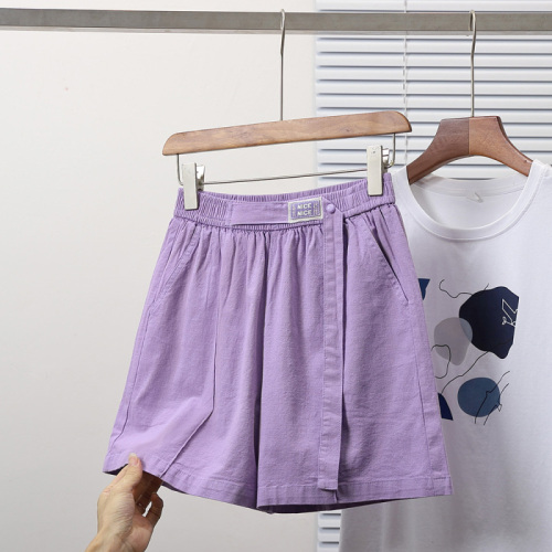 Actual shot of new summer large size linen elastic waist casual wide leg shorts for fat girls slimming wide leg cotton and linen hot pants