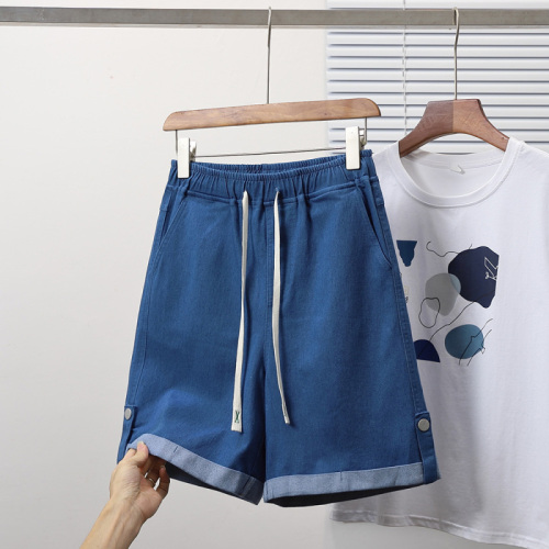 Actual shot of new summer large size elastic waist loose denim shorts fat MM Tencel wide leg versatile casual shorts