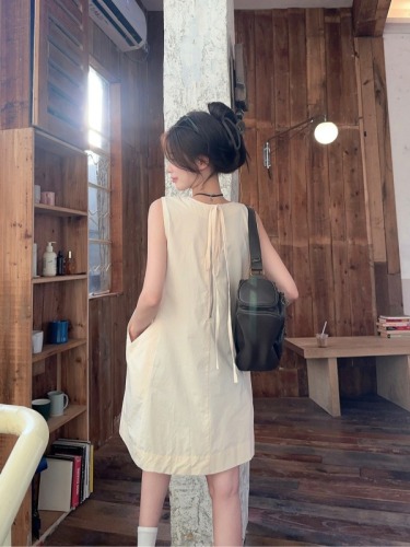 Actual shot ~ Korean style high-end back zipper strap design slimming sleeveless vest dress for women