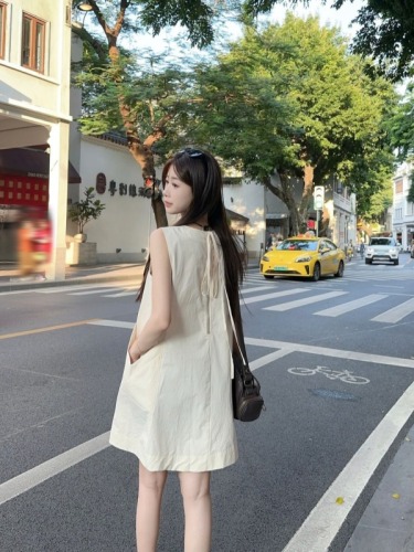 Actual shot ~ Korean style high-end back zipper strap design slimming sleeveless vest dress for women