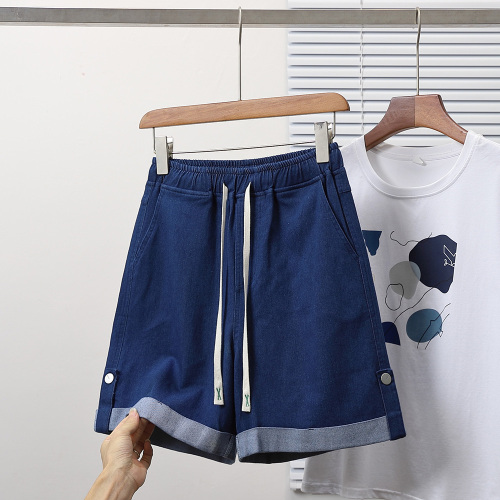 Actual shot of new summer large size elastic waist loose denim shorts fat MM Tencel wide leg versatile casual shorts