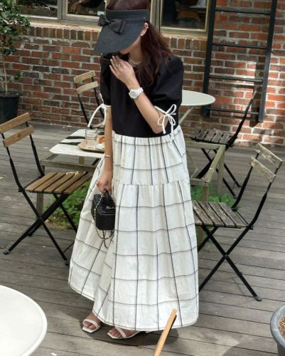 Simple patchwork plaid summer dress