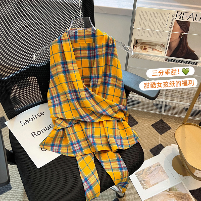 AS OFFICIAL recommends summer white contrasting plaid knotted vest for women with design sense small shirt