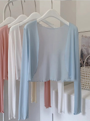 Tulle ice silk sun protection cardigan for women in summer with suspender skirt, small waistcoat, sun protection shawl, mesh blouse, long-sleeved top