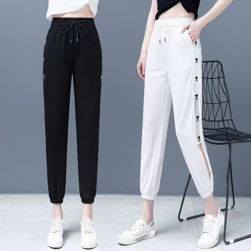 Women's plus size sports pants mesh summer new thin ice silk casual nine-point pants air-conditioned quick-drying harem pants