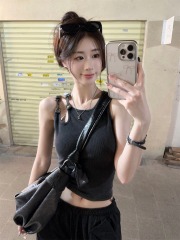 Photographed~ American-style high-end outerwear spicy girl off-shoulder short slimming sleeveless tank top