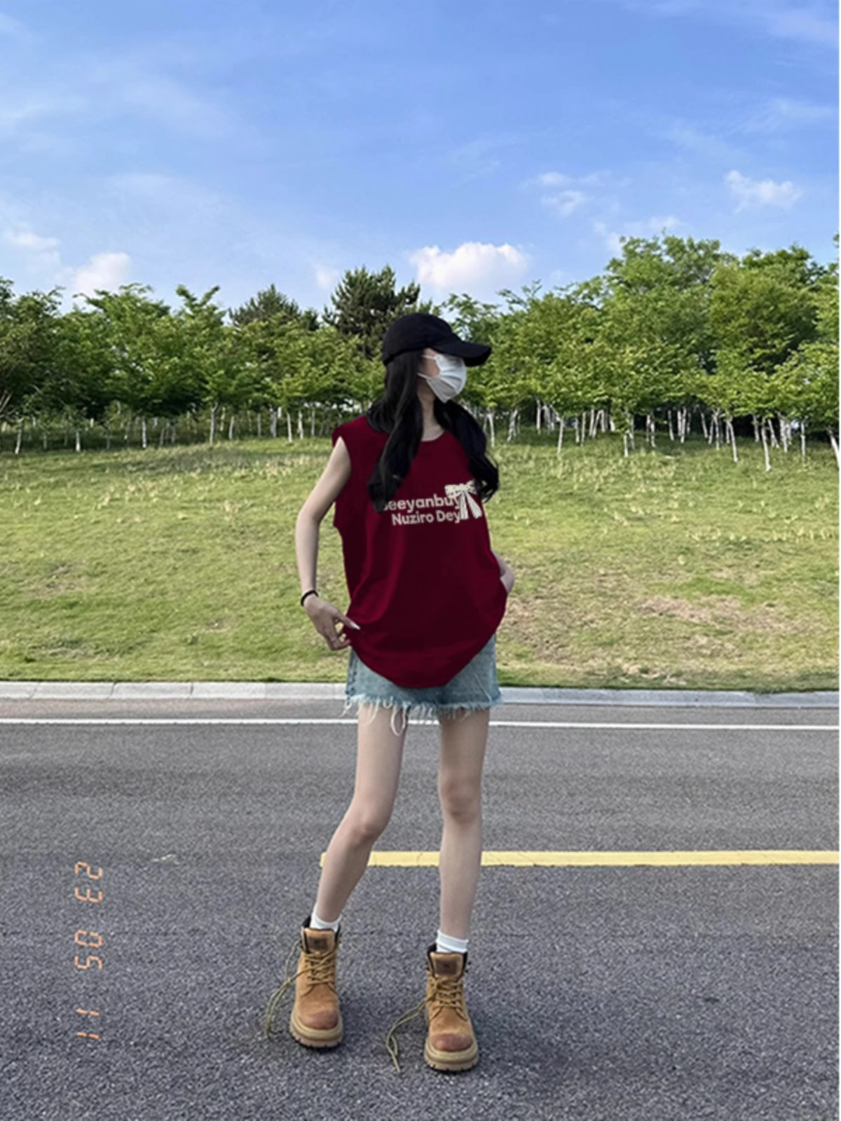 High quality pure cotton 220g 19 count combed tightly printed loose large version sleeveless vest vest for women