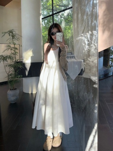 Actual shot ~ Literary Baroque pure cotton U-neck A-line white sleeveless vest dress for women