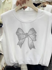 Heavy industry hot diamond fashion pleated design shoulder pad round neck pullover short sleeveless loose versatile T-shirt vest for women