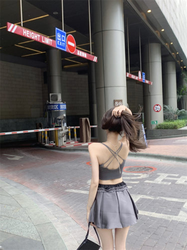 Real shot of sweet and cool girl pleated skirt summer Korean style niche stitching high-grade gray skirt with fungus edges