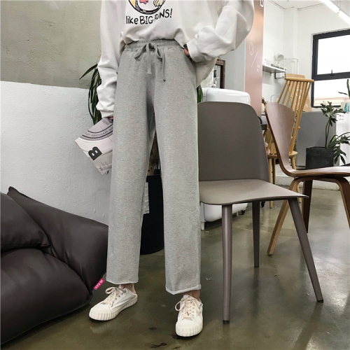 Korean style thin casual pants, loose slimming elastic waist students versatile straight wide leg pants for women